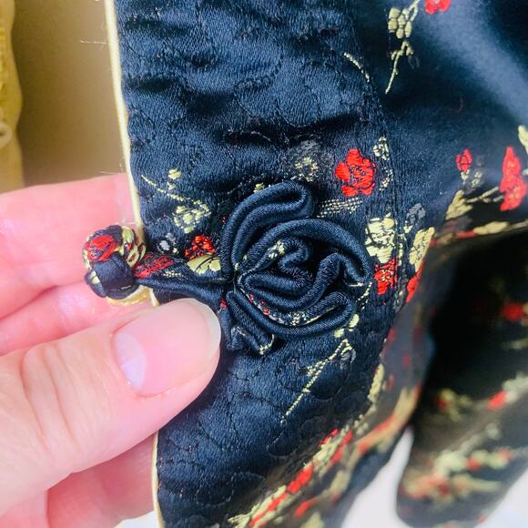 Vintage Chinese Sz L Style Gold Silky Reversible Jacket Floral Embroidered Retro - Picture 13 of 16